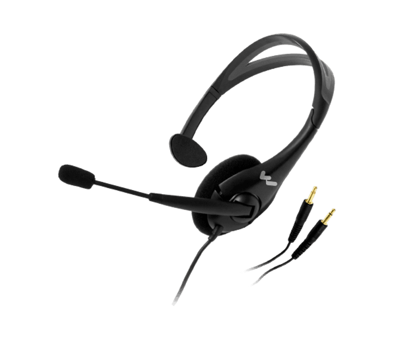 Headset (hodetel.+mikr.) 1-klokke 1m kab / 2x3.5mm jack