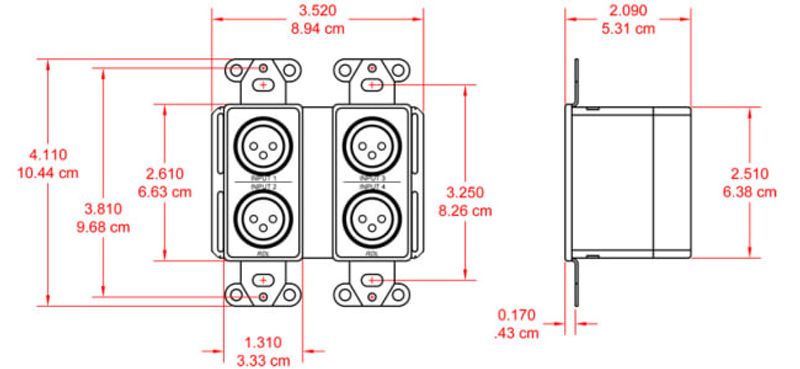 Dante Veggpanel 4xXLR Inn/2x Linje Ut Bak POE, blank