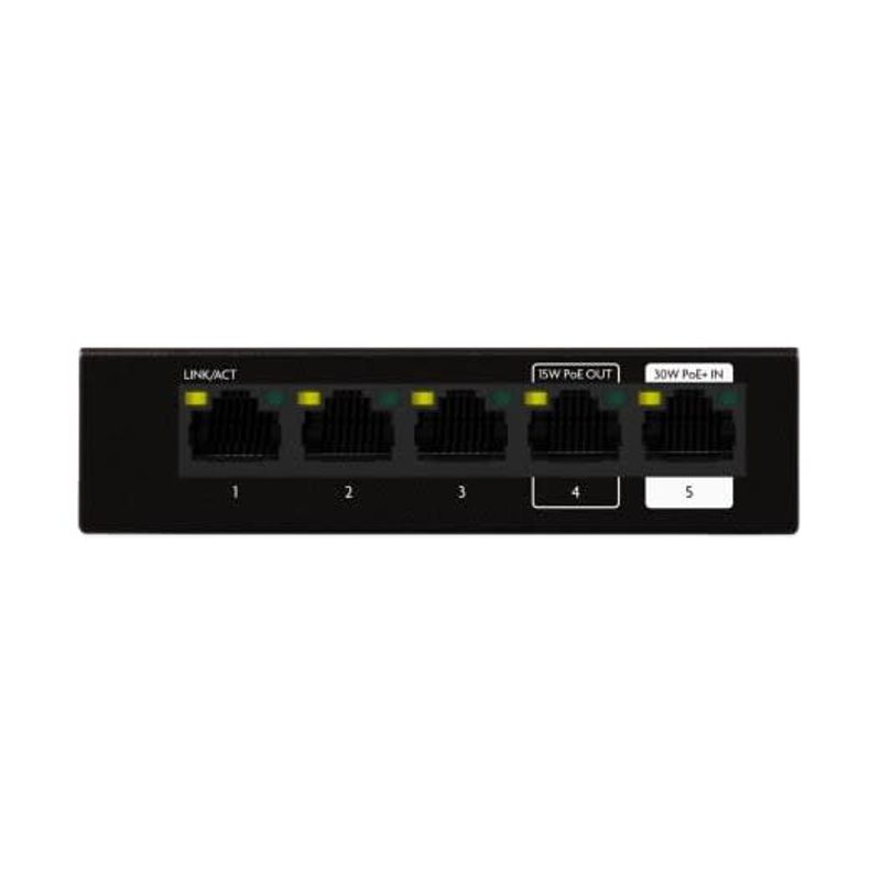 SW-100-05PD 5-Port unmanaged PoE+ switch with PoE passthrough