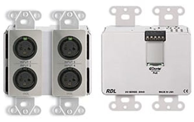 Hovedbilde Dante Veggpanel 4xXLR Inn/2x Linje Ut Bak POE, blank