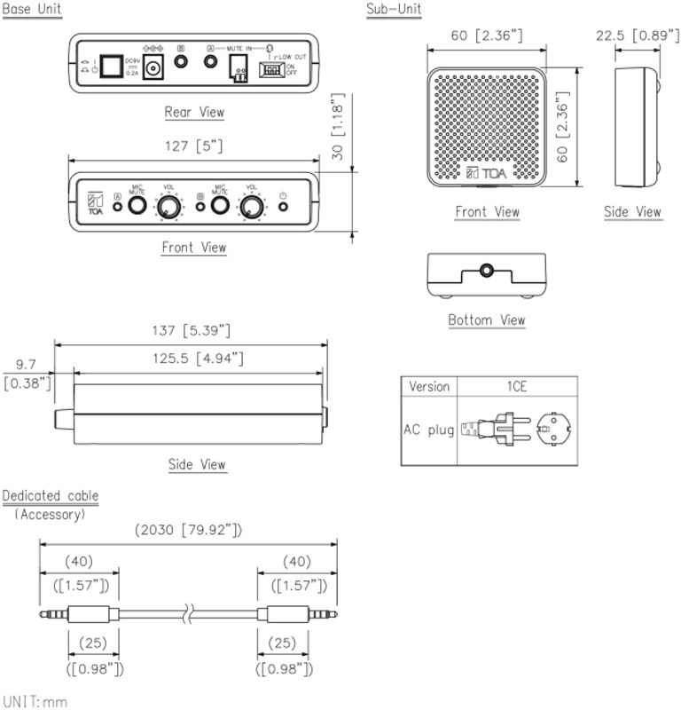 Window intercom system,Sentralenhet,2x Mic/høyt enh.m/magnet