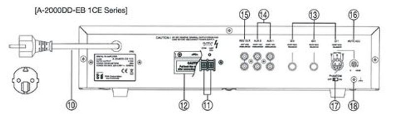 Mikseforsterker 60W, digitalt sluttrinn, 1xDIN, 2xJackBal, 2xAux