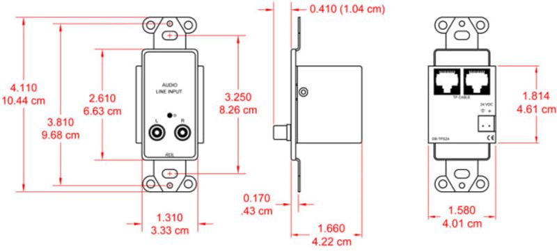 Term.plate 2x RCA Aktiv 2-par sender for US-veggboks, sort