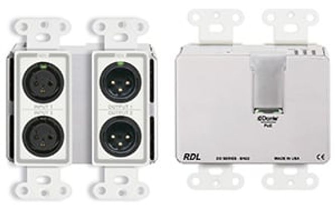 Hovedbilde RDL Dante Veggpanel 2xXLR Inn/2x XLR Ut POE hvit