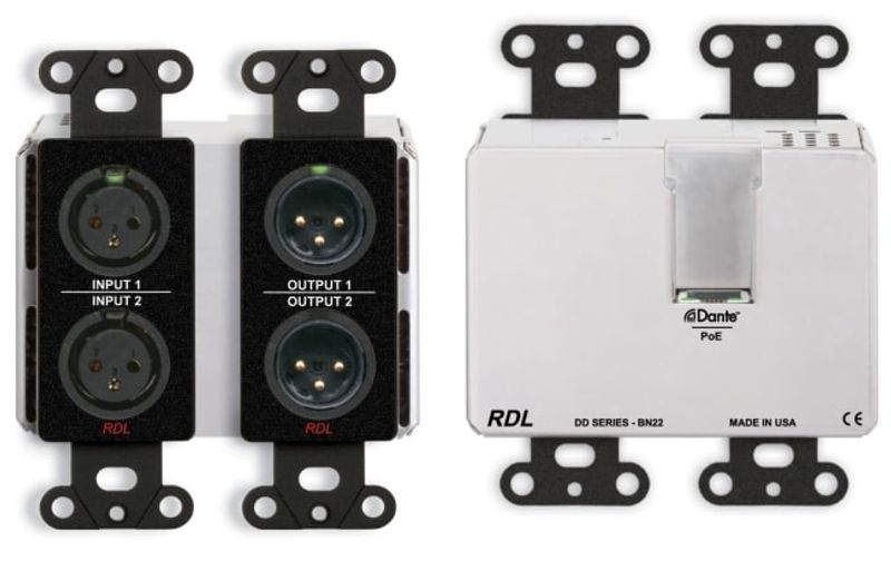 Dante Veggpanel 2xXLR Inn/2x XLR Ut POE Sort