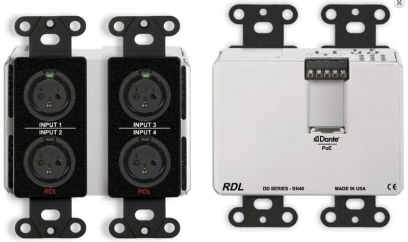 Dante Veggpanel 4xXLR Inn/2x Linje Ut Bak POE, Sort