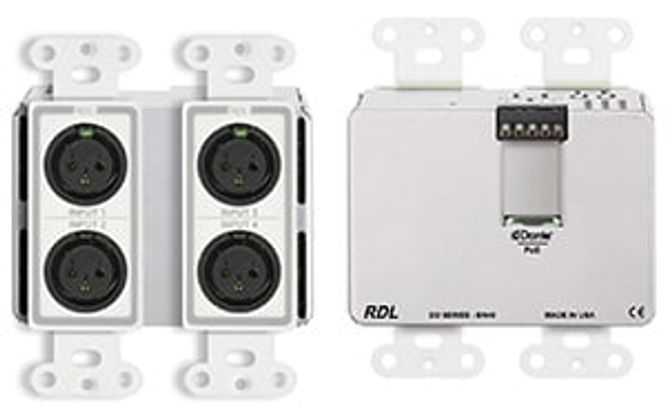 Hovedbilde RDL Dante Veggpanel 4xXLR Inn/2x Linje Ut Bak POE, sort