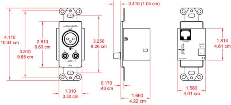 RDL Term.plate 1x XLRF+2x RCA Aktiv 3-par sender for USboks,Stål